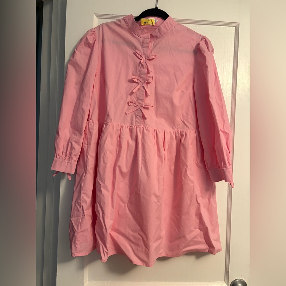 Chic Pink Long Sleeve Dress with Bow Accents